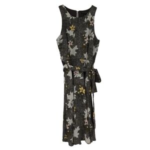 Banana Republic Fit Flare Dress Herringbone Floral Sleeveless Tie Belt A Line 2